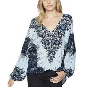Free People L Birds of A Feather Floral Top Women’s Blue Boho Festi Castlecore